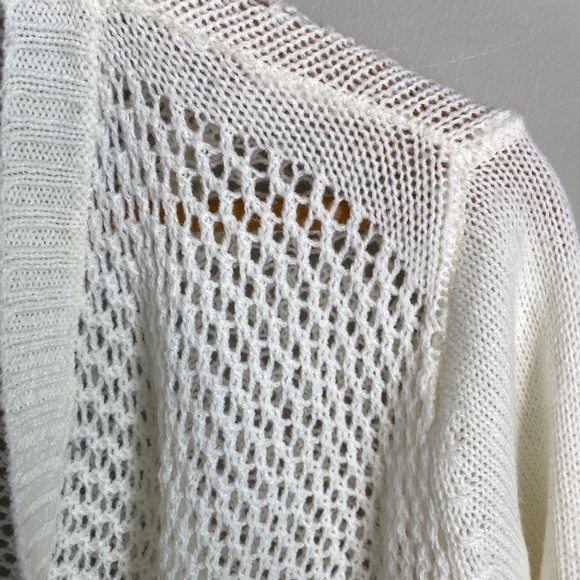 Introspect Womens Cream Open Knit Long Sleeve Cardigan Sweater Open Front Medium - Picture 4 of 13